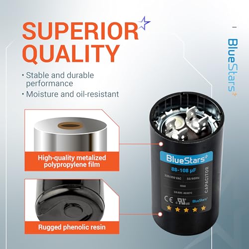 image for [2025 Upgraded] BlueStars 88-108 uf MFD 220-250VAC Volts Round Motor S