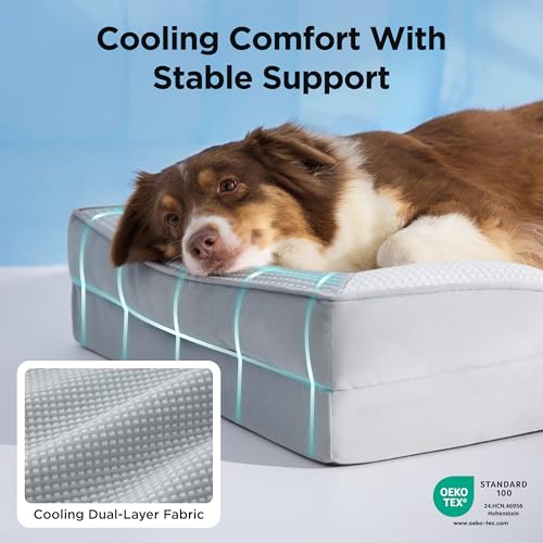 Image of Bedsure L Plus Cooling Dog Bed for Large Dogs - Orthopedic Dog Cat Cooling Bed Washable, Big Comfort Dogs Couch Sofa with Waterproof Removable Cover, Pet Bed with Nonskid Bottom, Cooling Grey, 38 inch