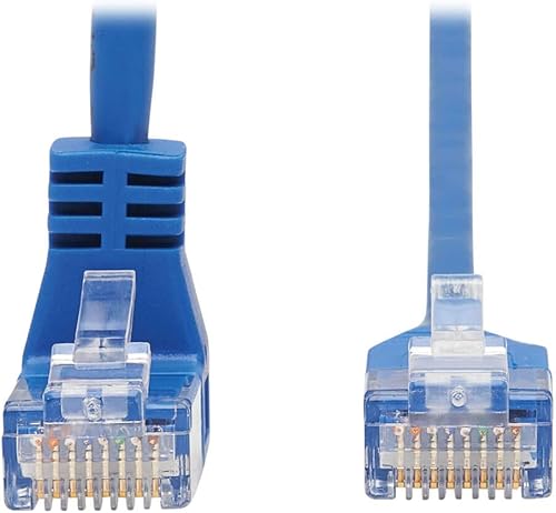 Miniatura 3 de Tripp Lite Cable Ethernet Cat6 en ángulo descendente, cable de conexión de red UTP delgado moldeado Gigabit, azul, 10 pies (N204-S10-BL-DN)