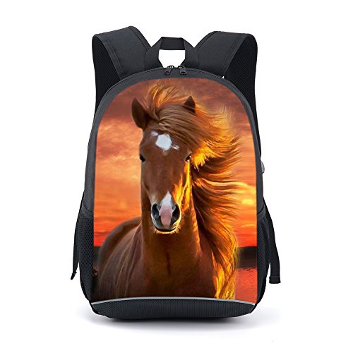 CAIWEI Mochila escolar para meninos, mochila escolar de cavalo de 43 cm, Vermelho, 17.2Inch, Mochilas de mochila