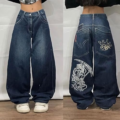 Y2k Vintage Hip Hop Jeans Baggy Skeleton Pants Graphic Printed Denim Jeans Grunge Gothic Oversized Pants Streetweear2
