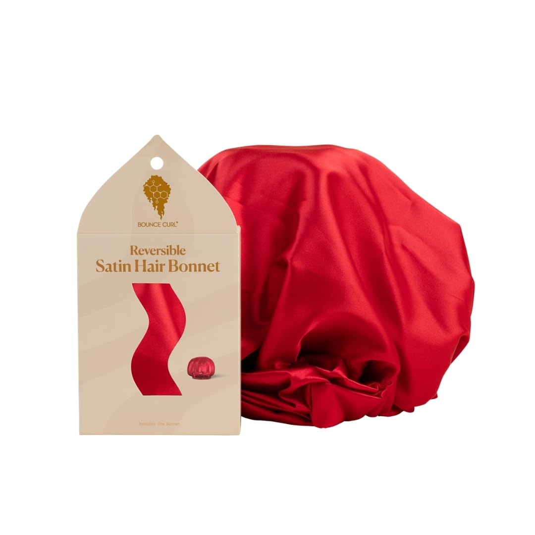 Bounce Curl Cuffia per capelli reversibile in raso, fascia regolabile in raso, per ridurre l'effetto crespo, per capelli ondulati, ricci e arricciati, rosso