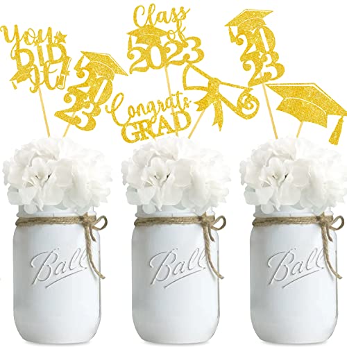 Graduation Centerpiece Sticks 24Pcs Glitter Grad Picks Party Table Decor Senior High School College Sign Gold #TOP6