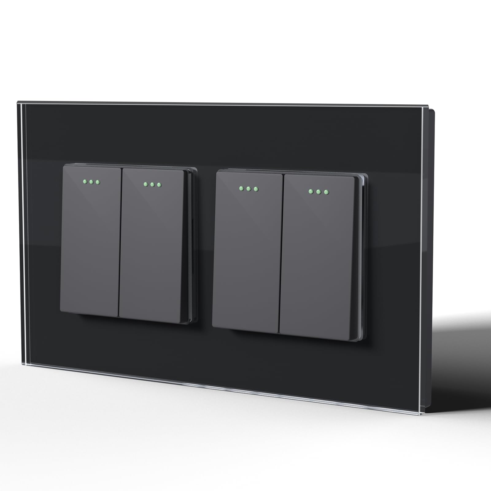 BSEED Electrical Wall Light Switch,Rocker Button wih LED Backlight,10A Toggle On/Off,Glass faceplate, Horizontal & Vertical Mounting,Double 2 Gang 2 Way,146mm Black — image 1