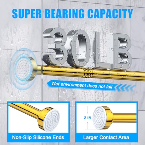 Image of TEECK Shower Curtain Rod, 27-76 inch Adjustable Spring Tension Curtain Rod, Never Rust Anti-Slip Shower Curtain Rod for Bathroom, No Drilling, Never Collapse, Easy to Use, Gold