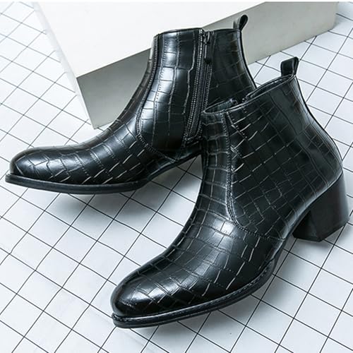 Men's Gradient Patent Leather Print Business Chelsea Boots with Side Zipper, Retro Pointed Toe Low Chunky Heel Non-Slip Formal Short Boots for Business Work Party Ankle Boots3