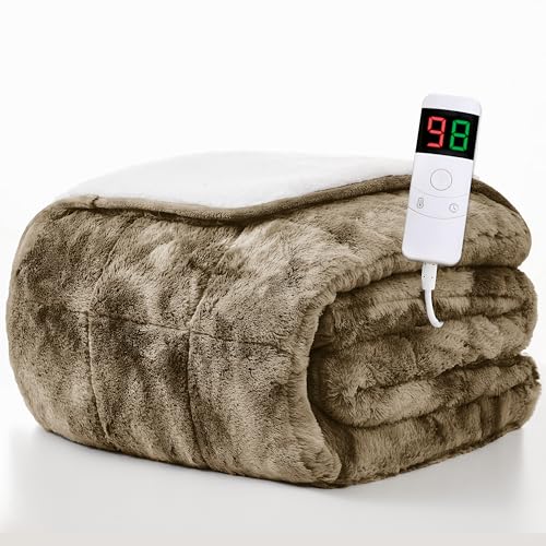 Image of Homemate Heated Weighted Blanket for Adults - 62 inchx84 inch 15lbs Electric Throw Fast Heating Heavy Blanket 1 /2 /4 /6 /8 Hour Auto Off 10 Heat Levels Over-Heat Protection Luxury Faux Fur Sherpa