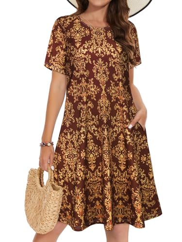 Image of Summer Dresses for Women Casual Tshirt Short Sleeve Floral Sundress Beach Cover Ups with Pockets 2026