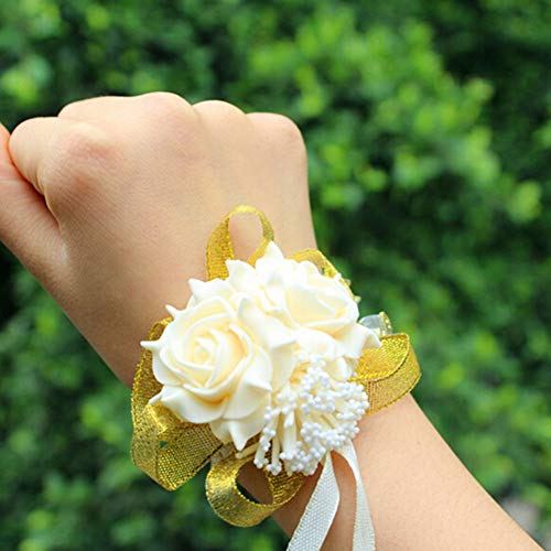 Somerway Bridal Poignet Corsage Rose Fleurs De Demoiselle d'honneur Fleur De Corsage Mariage Fête Main Fleur Bracelet Champagne Cover