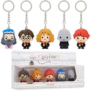 Harry Potter Toys, Pack of 5 Collectable 3D Mini Figures, Rubber Key Chain for Party Bag Fillers, Official Merchandise Gifts for Boys Girls