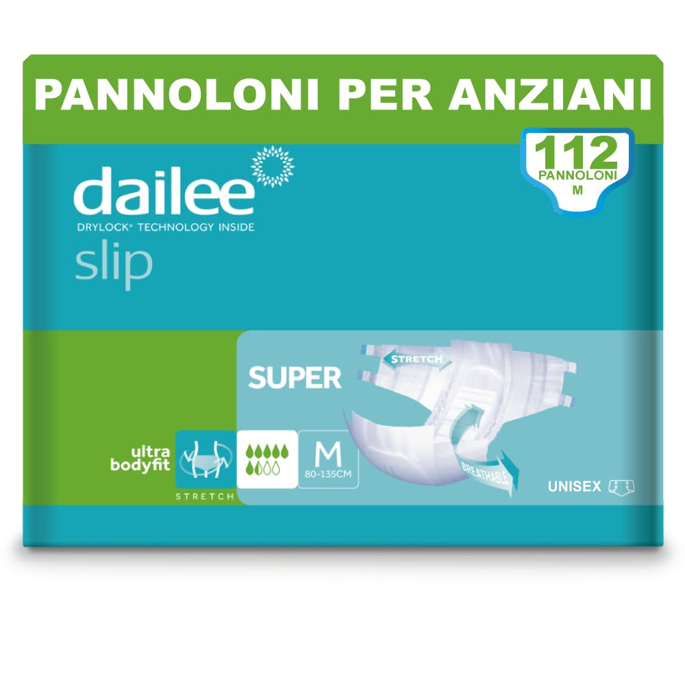 Dailee Slip M - 112x Pannoloni Per Anziani a Mutandina - 4 Confezioni da 28 Pezzi, Assorbenza Super 6,5 Gocce - Mutanda Assorbente Incontinenza Adulto