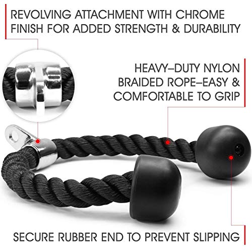 Image of Kobo Tricep Rope for Gym : Tricep Rope Cable Attachment : Tricep Rope Cable Cross D Handle, Seated Row Grip, V Tricep Press Down Bar and Straight LAT Bar