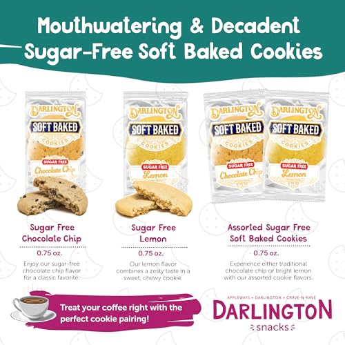 Image of Darlington Snacks Individually Wrapped Soft Baked Sugar Free Chocolate Chips, 100% Nut Free Sugar Free Cookies for Diabetics, Made in USA, 106 Count