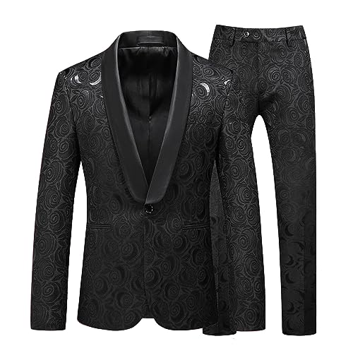 MOGU Mens 2 Piece Suit Slim Fit Shawl Lapel Tuxedo One Button Premium Dinner Jacket and Pants