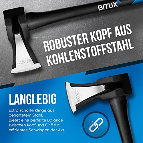 BITUXX Spaltaxt Spaltbeil Axt Beil Spalthammer Spaltkeil Fiberglas Forst Set - Die Perfekten Werkzeuge für Garten und Wald (Spaltaxt 1000g) – Bild 5