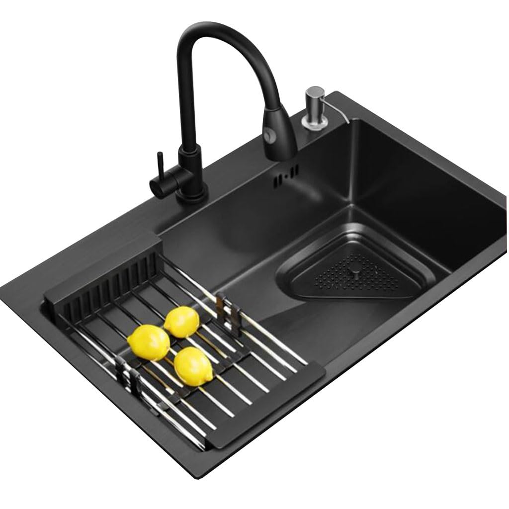 Lavello a sifone a vasca singola in acciaio inox con rubinetto scolapiatti cestello da cucina per bar lavello da cucina lavello da piano di lavoro Lavello per verdure Lavello per lavare i