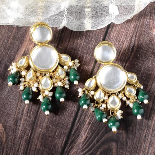 Image of Karatcart Yellow Crystal and Pearl Kundan Dangler Earrings for Women