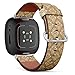 CJBROES Replacement Leather Watch Band, Compatible with Fitbit Versa 3 and Fitbit Sense of Wristband Bracelet Accessory - Luxury Golden Vintage