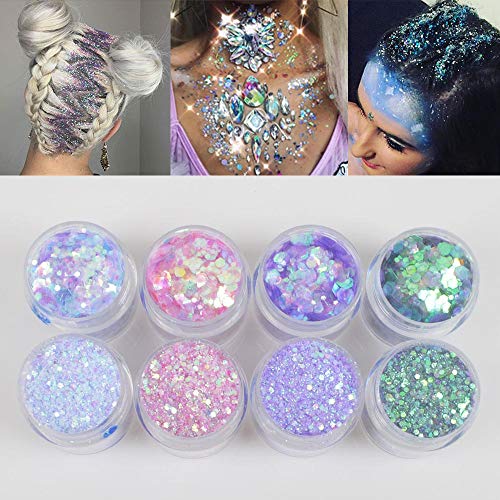 Cokohappy Holographic Chunky Glitter Total 80G Body Nail Face Cosmetic Hexagon Chunky Holographic Glitter For Resin Accessories (Mermaid) #TOP5