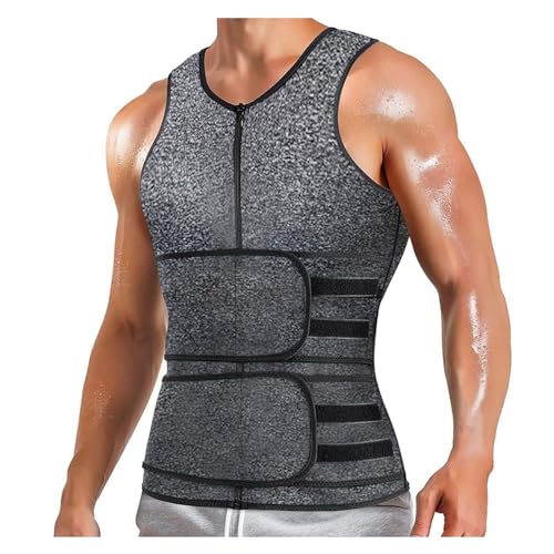 Tumblr Tank Top Hombres Sauna Chaleco Entrenador de Cintura para Hombre Traje de Sauna Doble Cuerpo Para Abdomen Adelgazar Grasa Gimnasio Entrenamiento Forma Camiseta Hombre Conjunto, gris oscuro, XXL