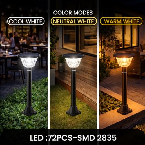 Image of hardoll Solar Gate & Garden Outdoor Lights for Home 4000 mAh LiFePO4 Battery,72 LEDs, IP65 Waterproof,3 Color Modes (Warm /Cool /Neutral), Remote Controlled, Pillar Lamps with Pole (Pack of 1)