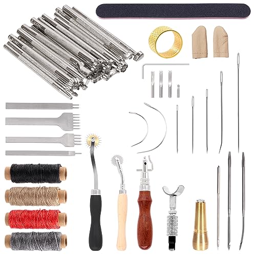 Swpeet - Ensemble 53 outils cuir, tampon, groover couture, ciseaux