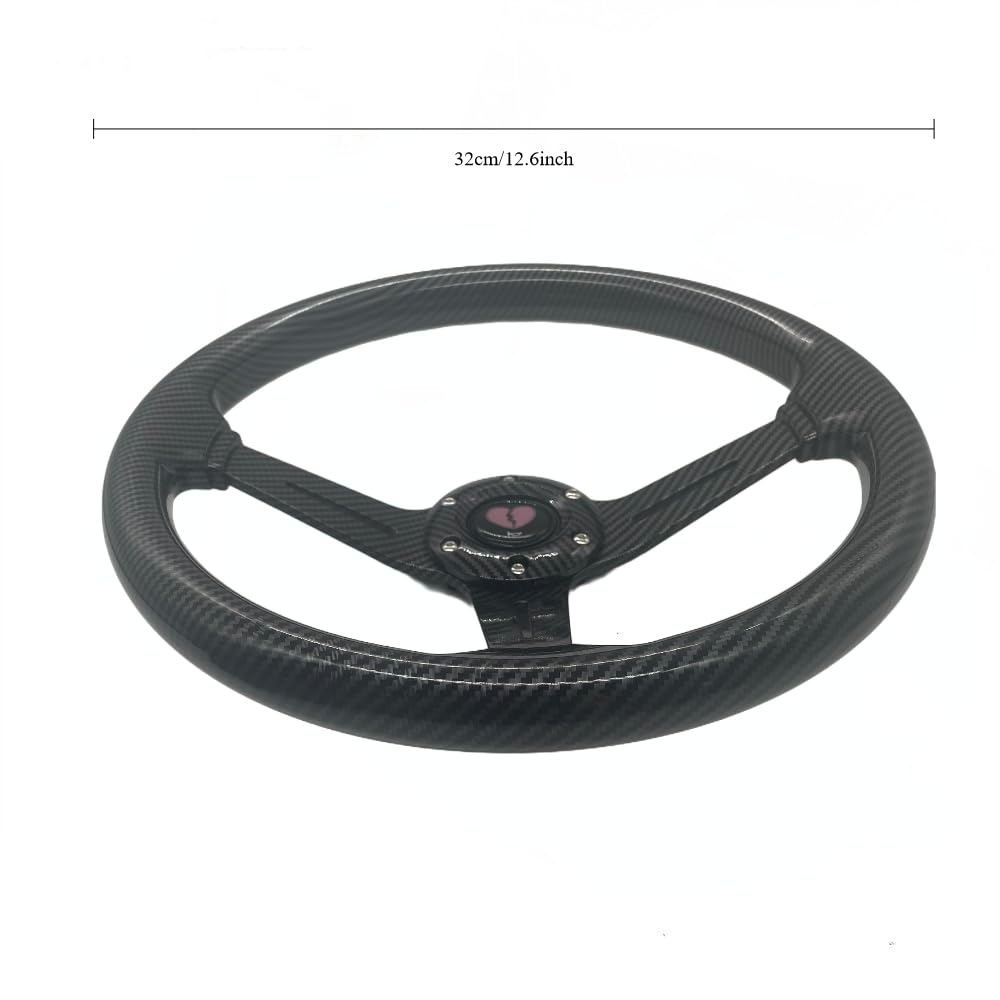 JDM Steering Wheel 12.5”/320mm 6 Bolts Grip - Carbon Fiber Style, ABS Material with Horn Button, Vehicle Customization | Sporty Look | Spoke Steering Wheel