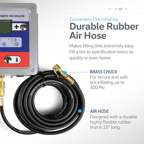 Alphaworks GUR003 Tire Pressure Gauge Lcd Display Inflator Wall Mountable Automatic 110-240Vac + Ac102 Brass 1/4 Inch Npt Air Chuck + 30’ Foot Hose thumb #6