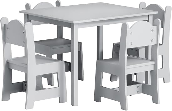 JOYMOR Kids Table and 4 Chairs, Toddler Table and Chair Set, Wooden Activity Table for Children with Chairs, Perfect for Arts, Crafts and Nursery Use Gray