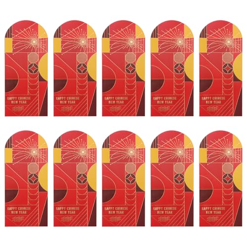 KICHOUSE Sobres Rojos de Año 2021 Paquete de 10 Unidades Papel Resistente Color Rojo Brillante Bolsa de Dinero Creativa para Festival Chino y Regalos Familiares