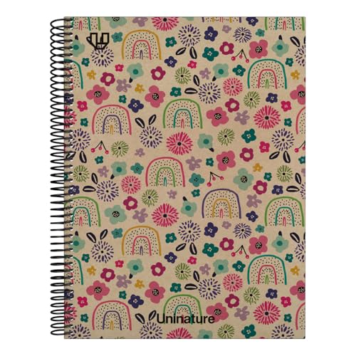 Unipapel - Notizbuch A4, kariert, 5 x 5 cm, fester Einband, Karton und 100% recyceltes Kraftpapier, Farbbänder, 100 Blatt 90 Gramm, Uninature Design Hawaii, FSC Recycled 100%