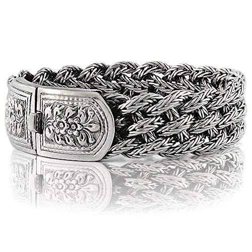 VICTORIAN FLOWERS - Solid 925 Sterling Silver Bracelet for Men - Made in Thailand