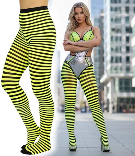 Image of ToBeInStyle Women's Thin Horizontal Stripe Opaque Tights Pantyhose - Regular or Plus
