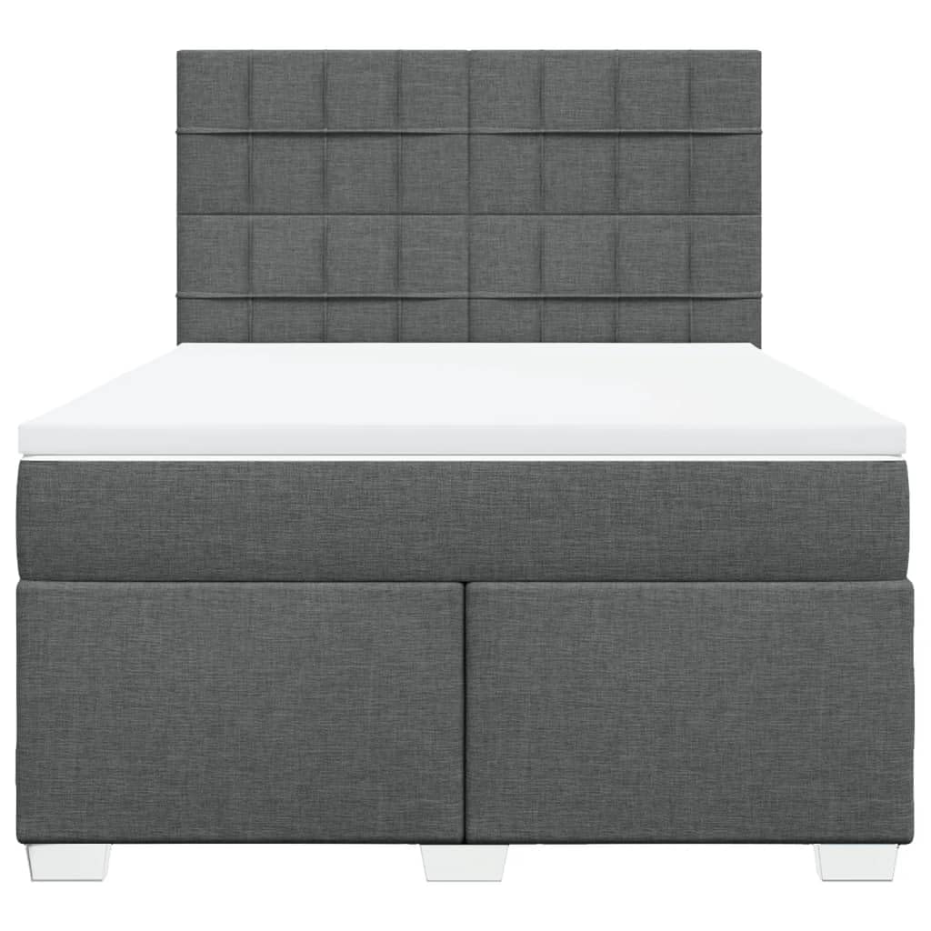 Cama con somier de 160 x 200 cm, color gris oscuro, con colchón y sobrecolchón de muelles ensacados de pino medio, altura regulable