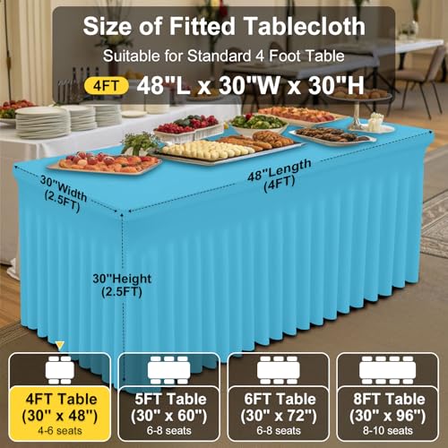Image of Smiry Spandex Elastic Fitted Table Cloth Skirt for 4FT Rectangle Table | Stretch Washable Table Cloth, Banquet Table Cover for Wedding, Party, Indoor & Trade Shows, (Blue Mist, 48Lx30Wx30H)