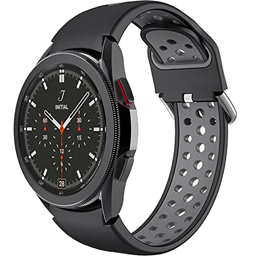 Miimall Compatible Samsung Galaxy Watch 4 44mm 40mm/Watch 4 Classic 46mm 42mm Bands, Soft Silicone Sport Wristband Strap Band for Samsung Galaxy Watch 4 44mm 40mm/Watch 4 Classic 46mm 42mm(Black+Gray)