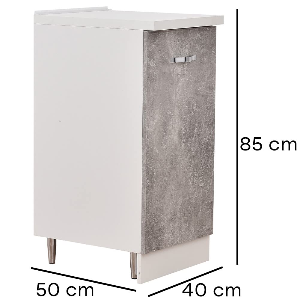 Shally Dogan Mobile Base per Cucina con Anta Singola e Due Scomparti, Mobiletto con Struttura in Legno Robusta e Resistente, Colore Grigio Cemento, Mobile Componibile Dimensioni 40 x 50 x 85H cm