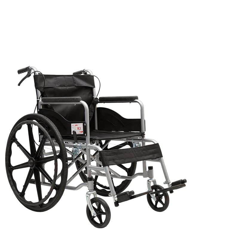 Compact High Strength Lightweight Transport Chair with Locking Hand Brakes, 24" Rear Wheels, Detachable Swing Back Arms and Anti-Tippers,Spoke Wheel Double flip (Color : Black Fabric)