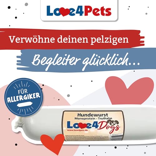 Love4Dogs Die Originale Hunde Trainingswurst 800g | schnittfest | Singlefleisch (aus 97% Muskelfleisch) | Monoprotein | Hypoallergen| Training, Snack und Leckerli | Wurst für Hund (Wildschwein)