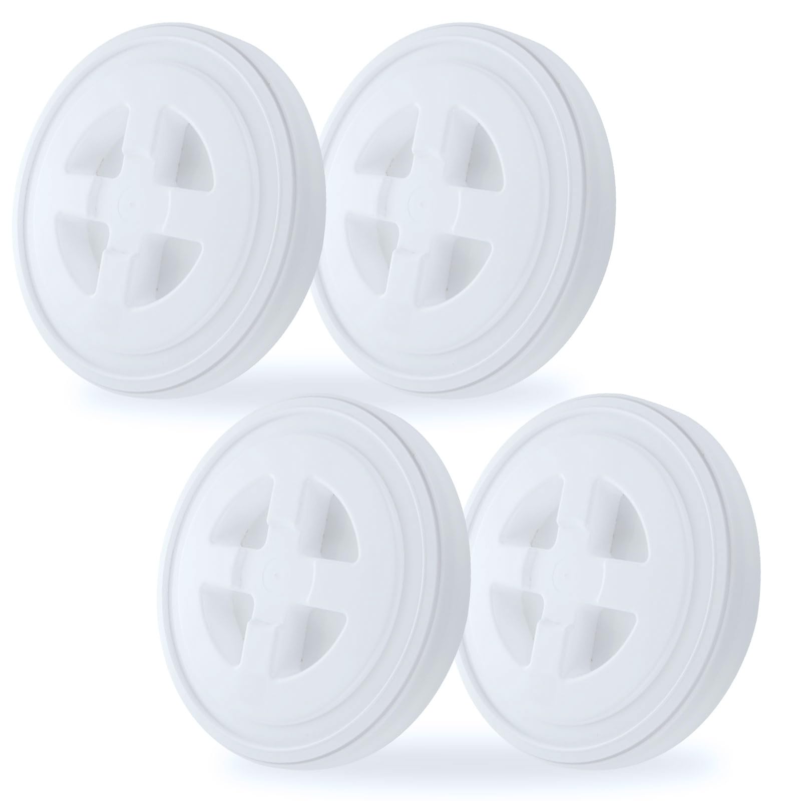 FWEEK4 Pieces 5 Gallon Leak-Proof Bucket Lid Food Grade Plastic Storage Buckets Screw Seal Lids Screw Pail Lid Pet Food Storage Chicken Feeders Paint Storage Compatible with Gamma,White