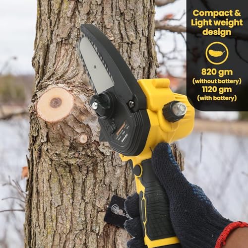 Image of TOMAHAWK T294A 4 inch / 10cm Cordless Chainsaw Machine 4-inch 550W Max Power, 12 Volt - 1.5Ah Rechargeable Battery Cutting Depth 100mm Portable Cordless Saw for Gardening, Wood Cutting, Trimming