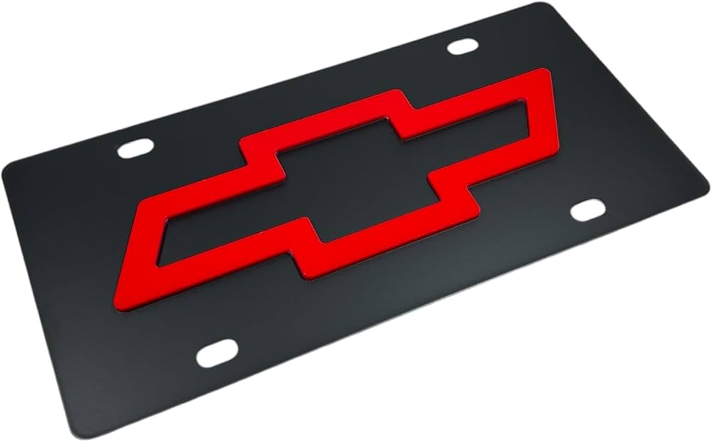 Bowtie License Plate on Black Steel for Chevrolet, Covers