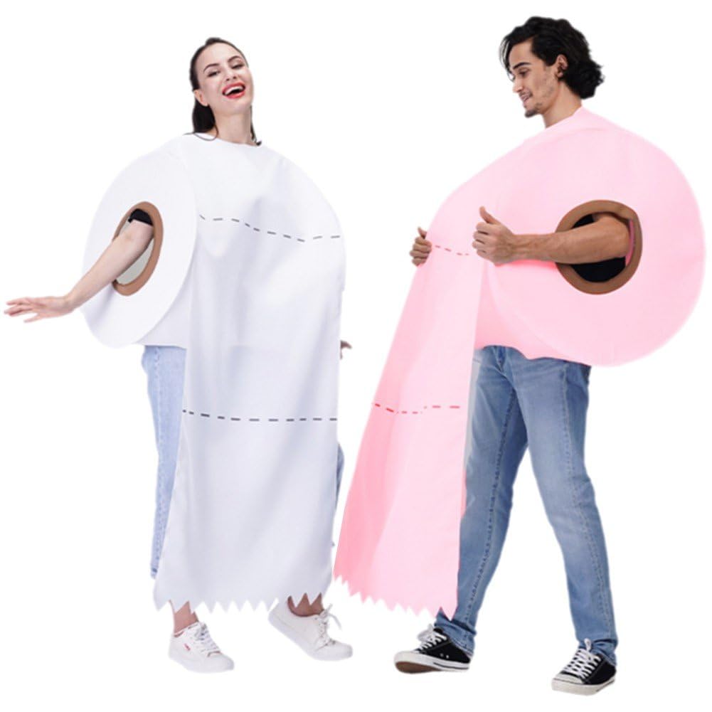 Fopytu 2pcs Adults Funny Rolling Paper Costume Halloween Couple Fancy Dress Up Costumes Toilet Paper Roll Cosplay Costume Halloween Christmas Role-playing Costume
