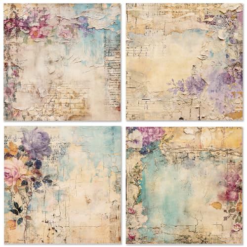 Bloco de papel vintage floral para scrapbook - blocos de papel de cartolina com estampa de flores, 1