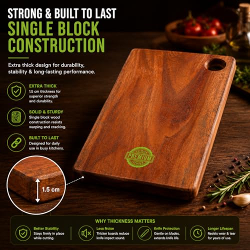 Image of Wooden Chopping Board for Kitchen | Single Block Acacia Chopping Board Wood | Wooden Chopping Board | Cutting Board Wooden for Vegetables, Fruits & Meat | Serving Board (38 x 20 x 1.5 cm)