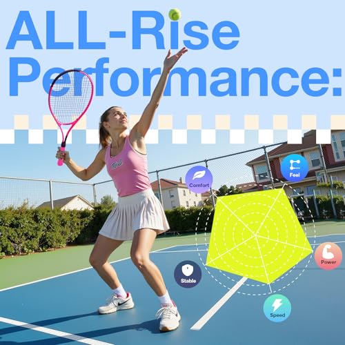 Image of AboveGenius 27 inch Tennis Racket Set,2 Pack Adult Tennis Racquets for Beginners & Intermediate,Pre-Strung 105sq in Oversized Head,Include 3 Balls, 2 Overgrips & Carry Bag for Women & Men (Pink /Blue)