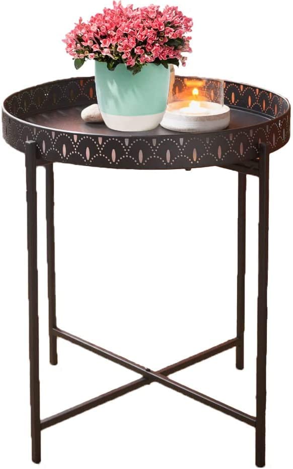 Round Tray Table, Metal Side Table, Modern Coffee Table With Tray Table Top, Living Room Furniture Display Unit For Interior Decoration