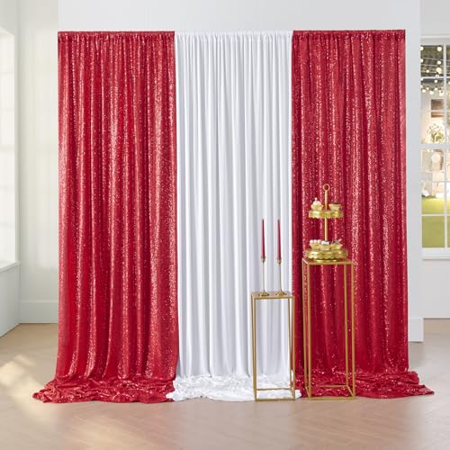 Leegleri Red Sequin Backdrop Curtain, 2 Panels 4Ftx10Ft Wrinkle Free Photo Backdrop Drapes For Christmas Wedding Birthday Party Stage Background Drapes thumb #5