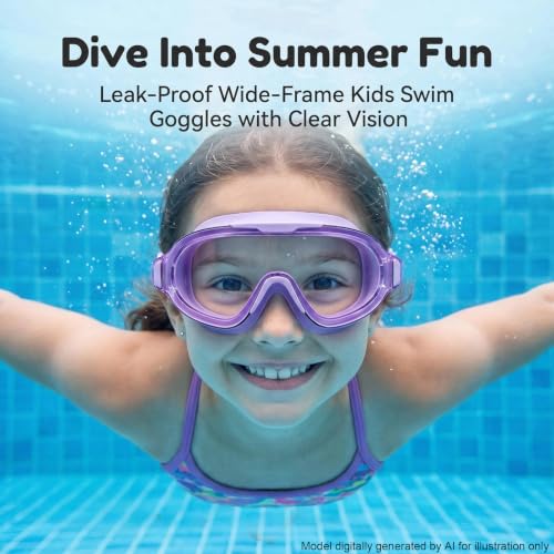 Image of Swim Goggles for Kids 6-12, Wide View Anti-Fog UV Protection No Leaking,Boys Girls Youth Swimming Goggles