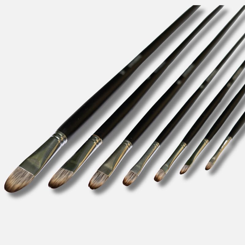 Image of Stationerie Filbert Paint Brushes Set /Handmade Professional Artist Long Handle Painting Brush Set for Acrylic, Watercolor, & Gouache Painting (7 Filbert Brushes)(Matt Black)